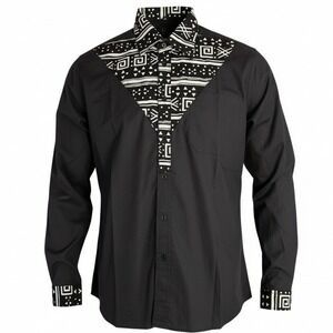 GREIFF Black Workwear Button Down Shirt Graphic Print Contrast Collar Designer